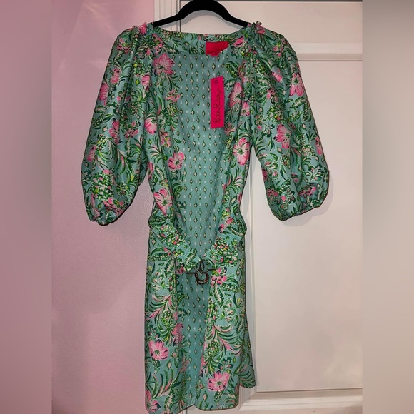 NWT Lilly Pulitzer Barbara Sleeved Dress Surf Blue Oh Diamond Girl XS 🐰Easter - Picture 3 of 5
